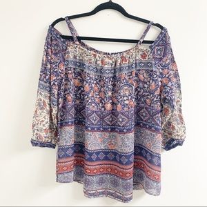 Velvet Off The Shoulder Floral Blouse